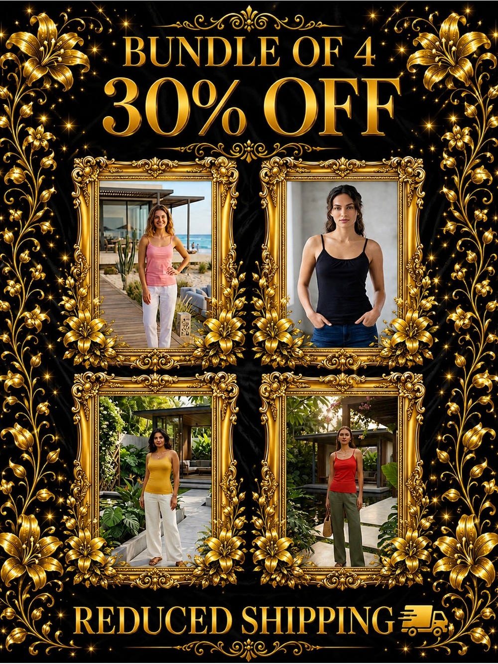 Bundle of 4, 30% OFF + Reduced Shipping! - Women’s Strap Tank Tops, Large